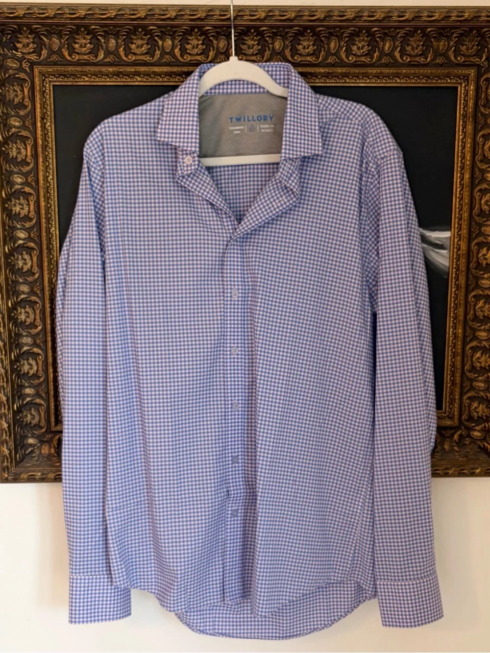 TWILLORY Blue/Pink Gingham Men's Dress Shirt - 16 36/37 Trim Fit